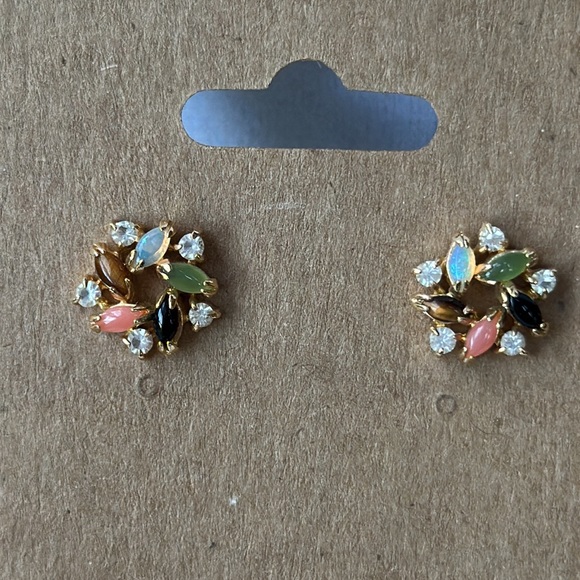 Delicate Opal, Coral, Onyx & Tiger Eye Earrings - Picture 8 of 9